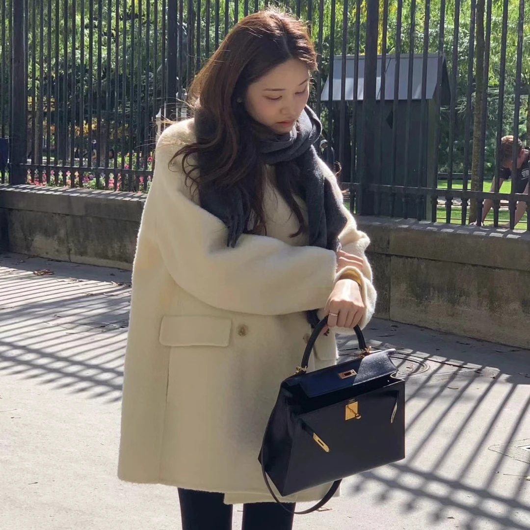 【Opeodly】韩剧女主氛围感 温柔气质保暖双排扣翻领毛昵大衣外套