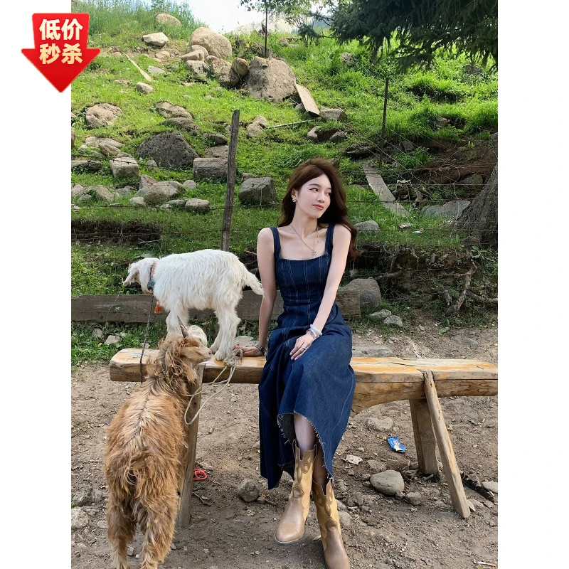 【Opeodly】夏季好版型薄款收腰显瘦牛仔连衣裙女御姐风优雅气质长