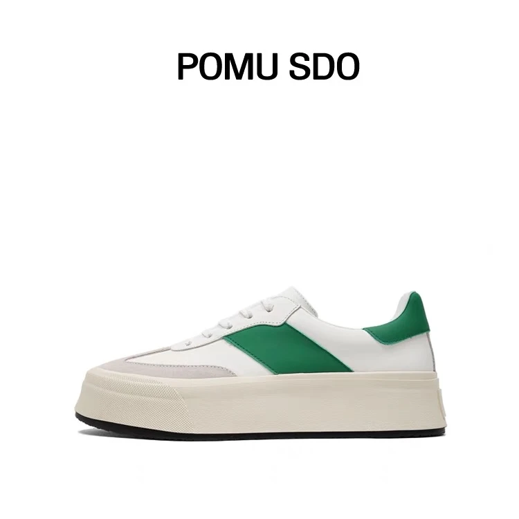 POMU SDO 真皮休闲原创拼色美式复古厚底歪头时尚百搭男士德训鞋