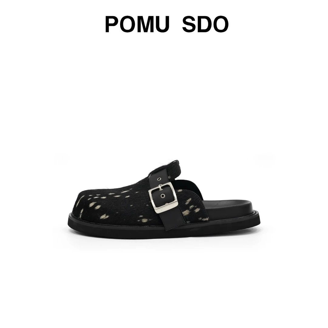 POMU SDO男女款手工斑点马毛面皮勃肯半拖包头鞋