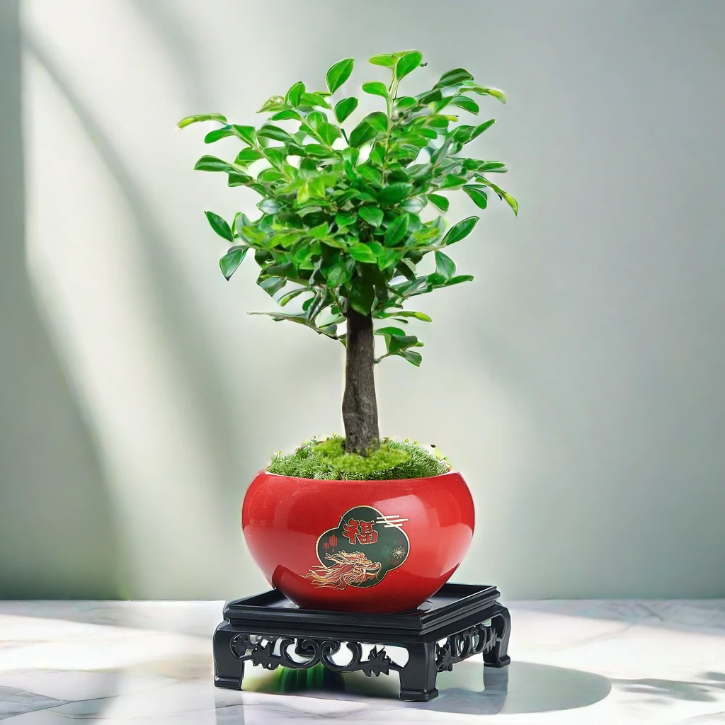 黑古茶办公小叶紫檀盆栽结果四季好养绿植桌面常青盆栽禅意微盆景