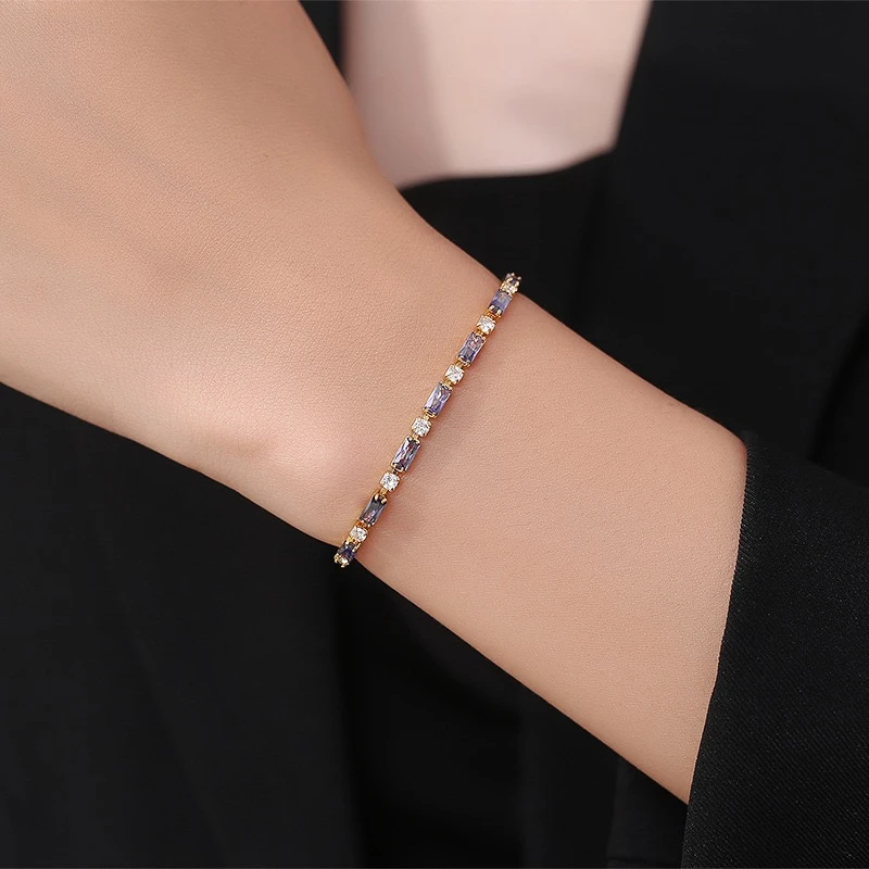 铜合金合成锆石手链 轻奢气质百搭优雅时尚紫色手链-2582