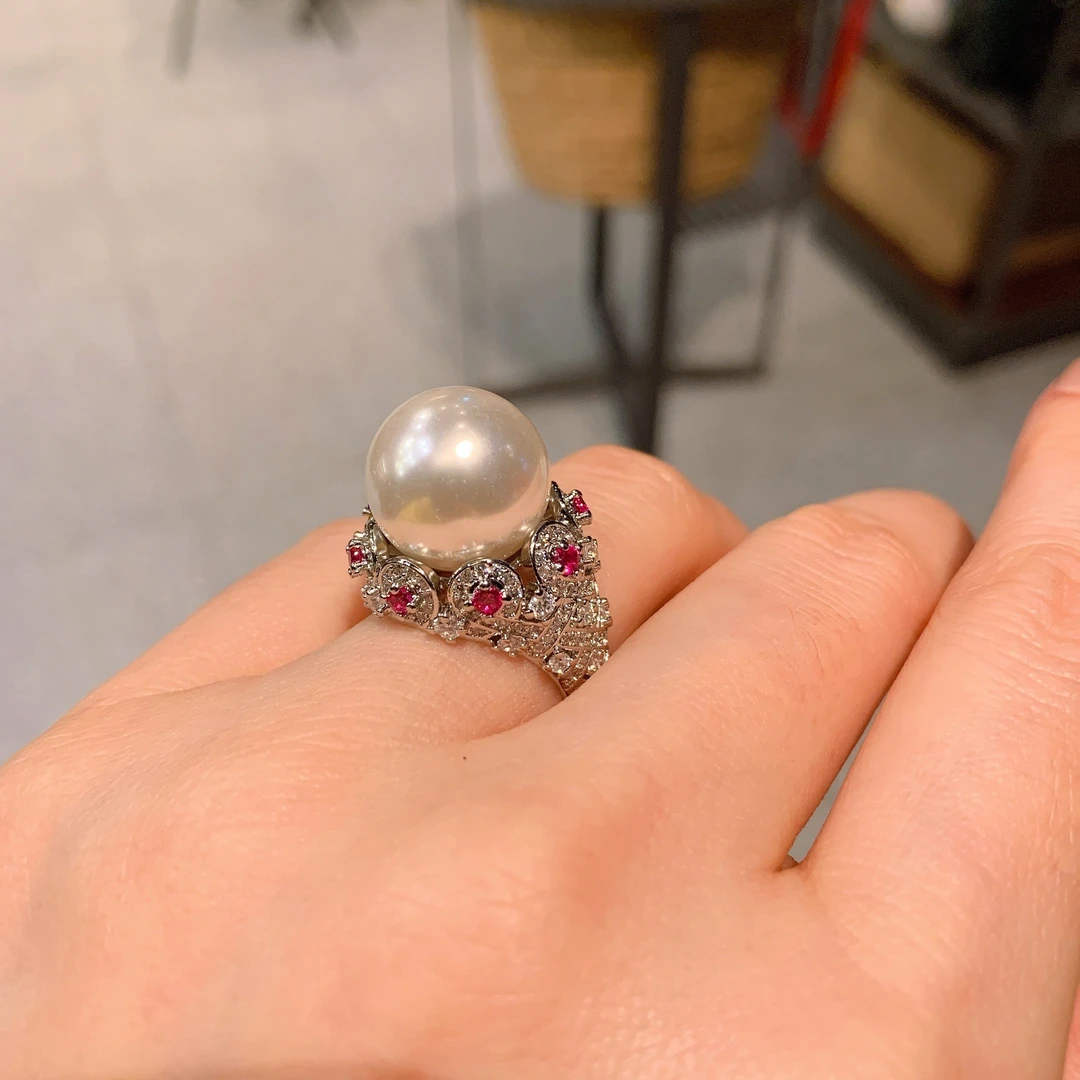 铜合金仿珍珠戒指 仿珍珠戒指 复古宫廷风设计款戒指-Y274/1265