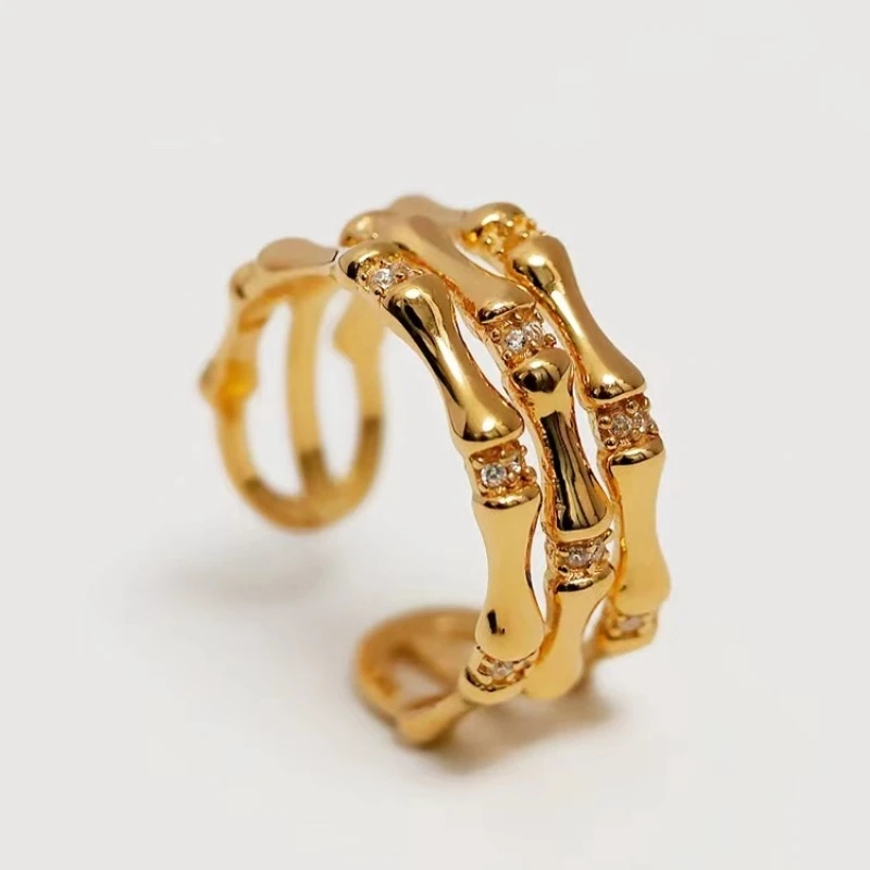 铜合金合成锆石戒指 中古个性竹节百搭轻奢时尚法式小众戒指-2337