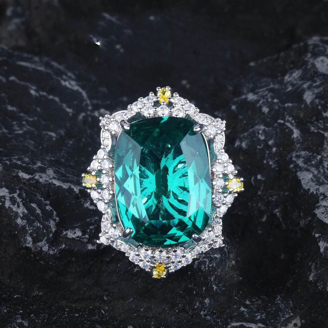 铜合金合成锆石戒指 轻奢百搭时尚法式湖绿色气质戒指PRA526-2121