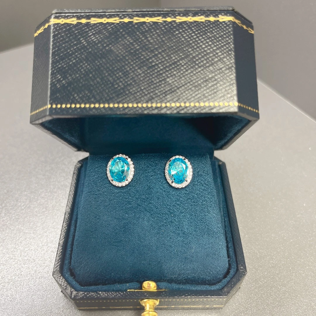 铜合金合成锆石耳饰 耳饰 时尚镶嵌蓝色鸽子蛋轻奢设计耳钉-ZZ152