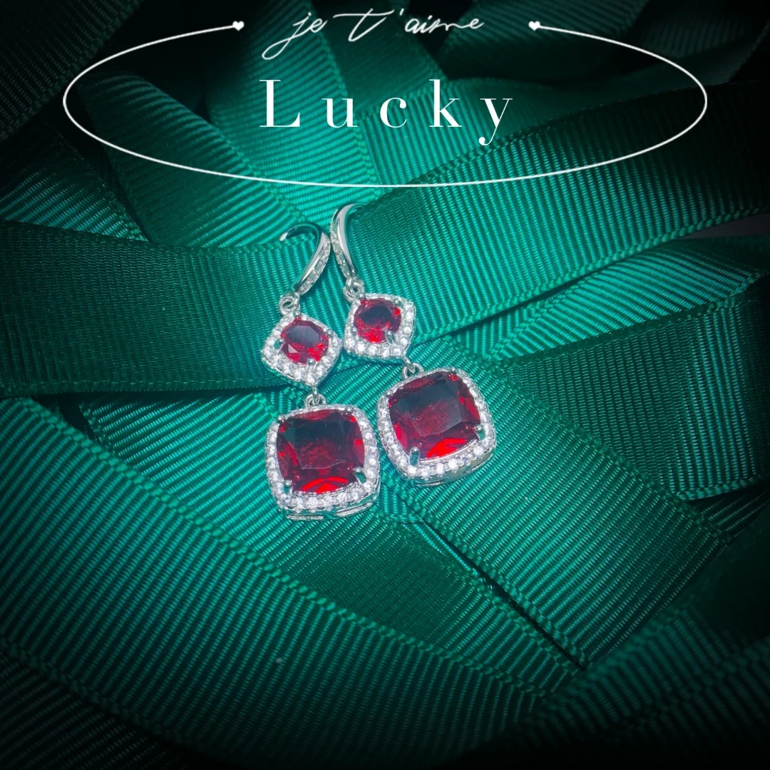 铜合金合成锆石耳饰 红色设计款耳环-E1258/666