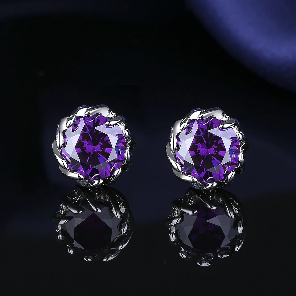 铜合金合成锆石耳饰 耳饰 轻奢气质百搭紫色莲花时尚精致耳钉-898