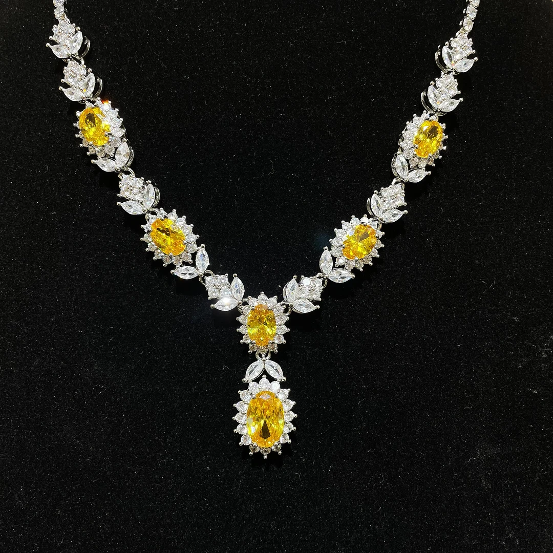 铜合金合成锆石项链 轻奢气质百搭黄色重工优雅项链-2716