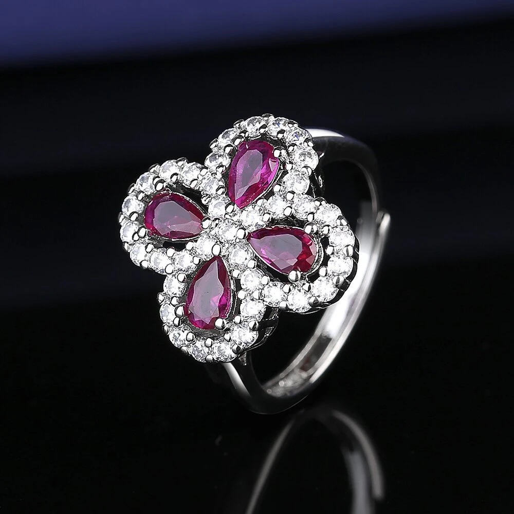 铜合金合成锆石戒指 戒指 轻奢气质四叶草时尚百搭戒指-479