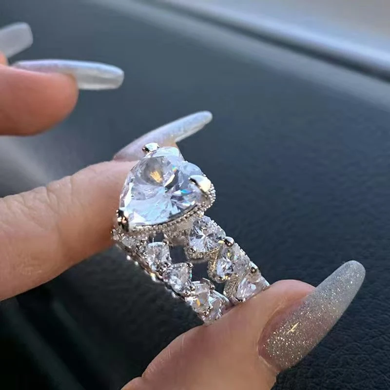 铜合金合成锆石戒指 新款小众设计爱心形戒指JZ421-1279