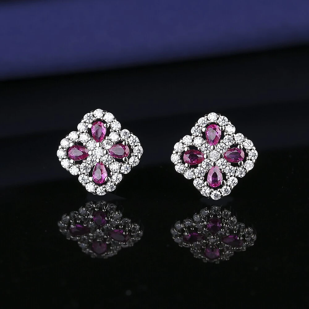 铜合金合成锆石耳饰 耳饰 轻奢气质百搭四叶草时尚耳钉-839