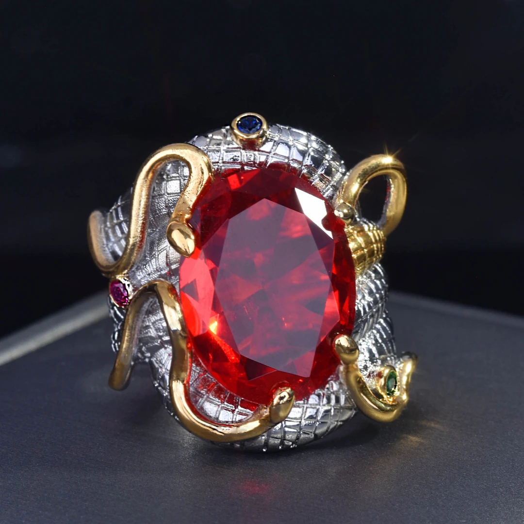 铜合金合成锆石戒指 蛇形复古轻奢双色戒指-MSR278/1149