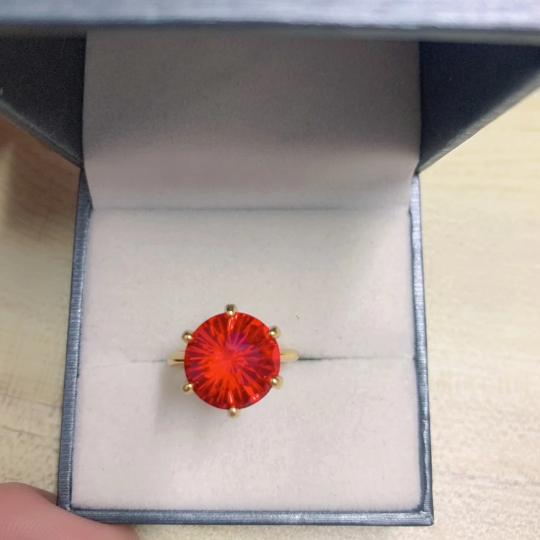 铜合金合成锆石戒指 戒指 红色烟花切可调节戒指-MSR131/47