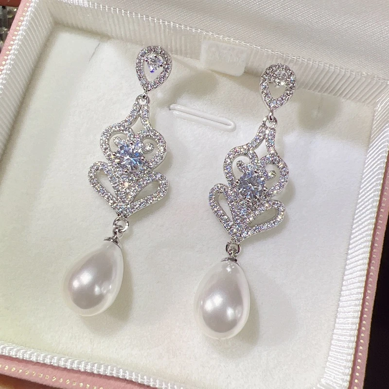 铜合金仿珍珠耳饰 长款轻奢法式优雅设计师耳钉E0337-1715