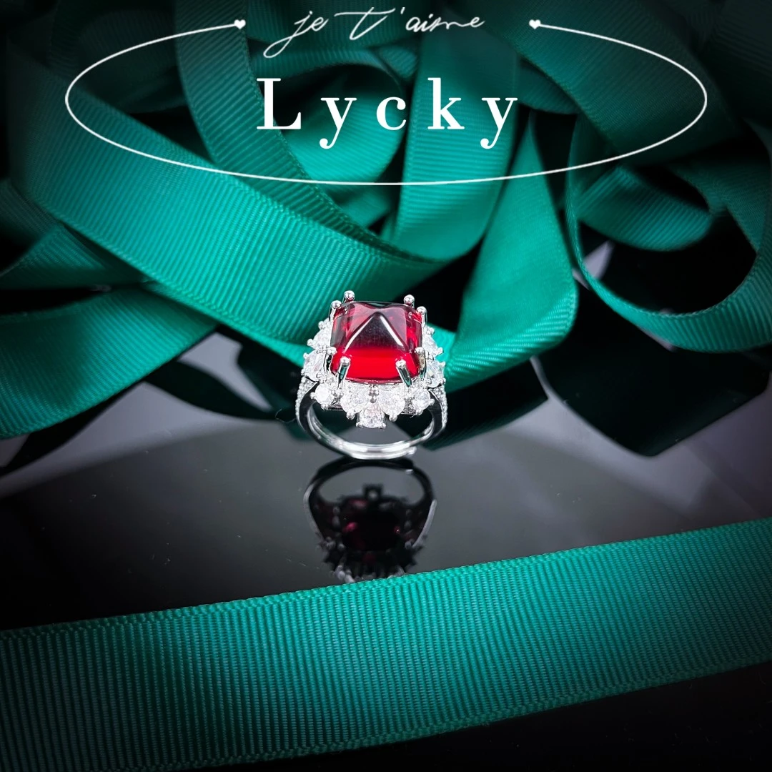 铜合金合成锆石戒指 潮瑟  红色糖塔轻奢设计款戒指J0934/705