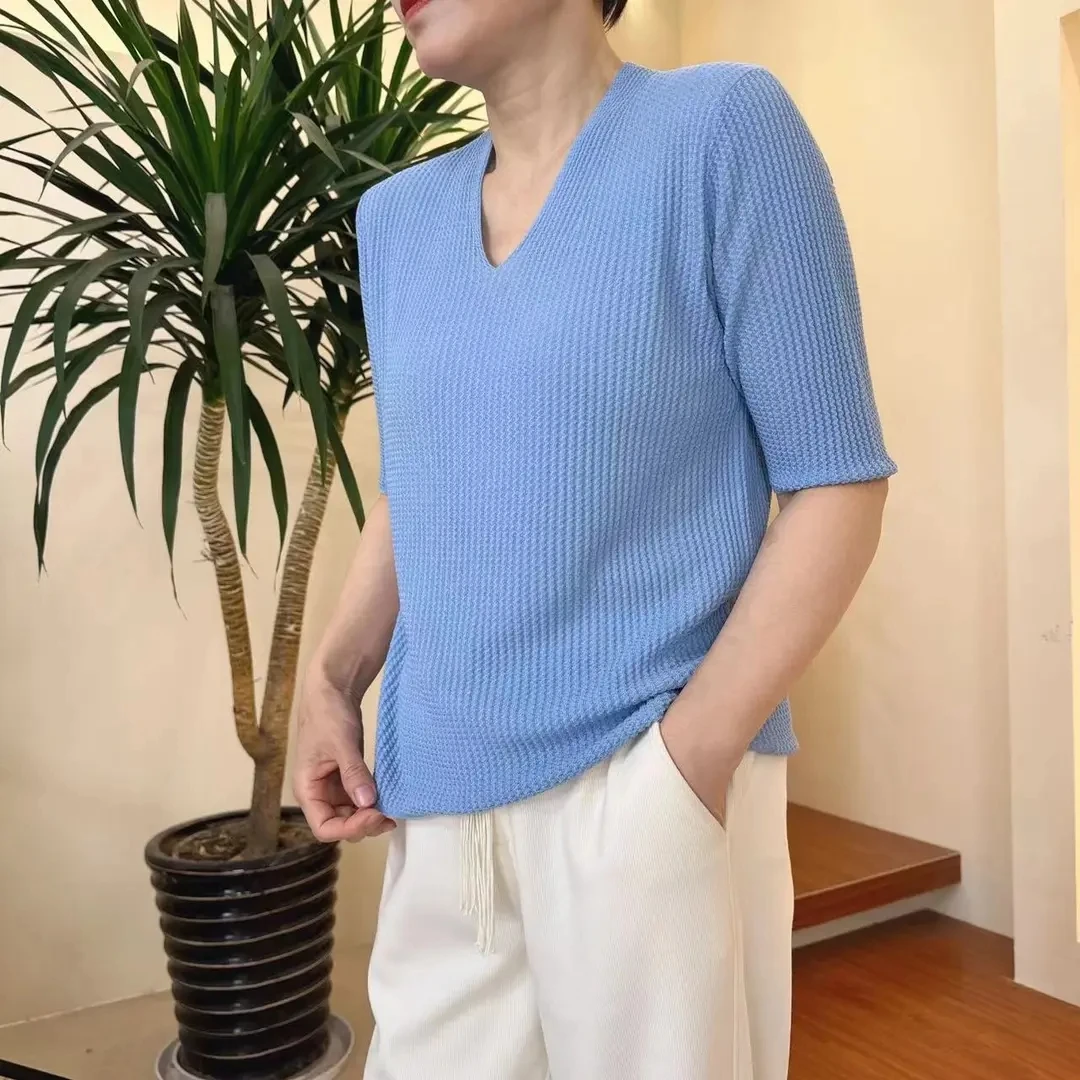 SKL-836春夏新款休闲百搭鸡心领针织套头毛衣针织衫
