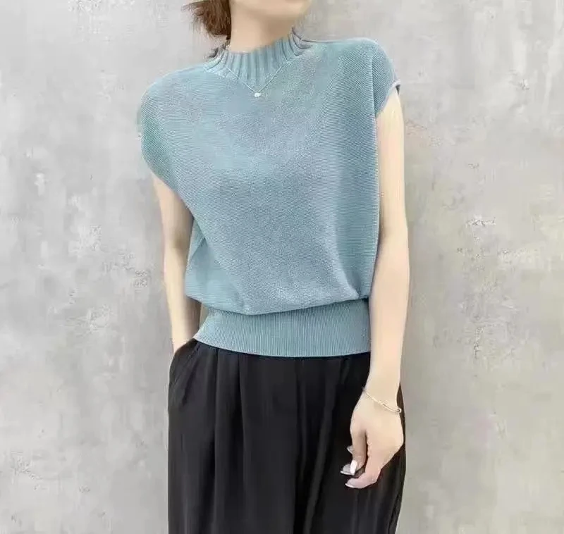 SKL-838(金丝背心）夏季新品时尚百搭金丝背心半高领针织