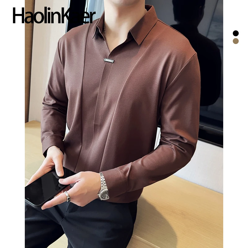 秋季新款长袖套头衫男士高级感百搭纯色商务休闲舒适经典简约