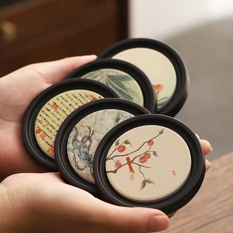 中式电木速干吸水茶杯垫家用隔热垫茶托复古圆形功夫茶具茶道配件