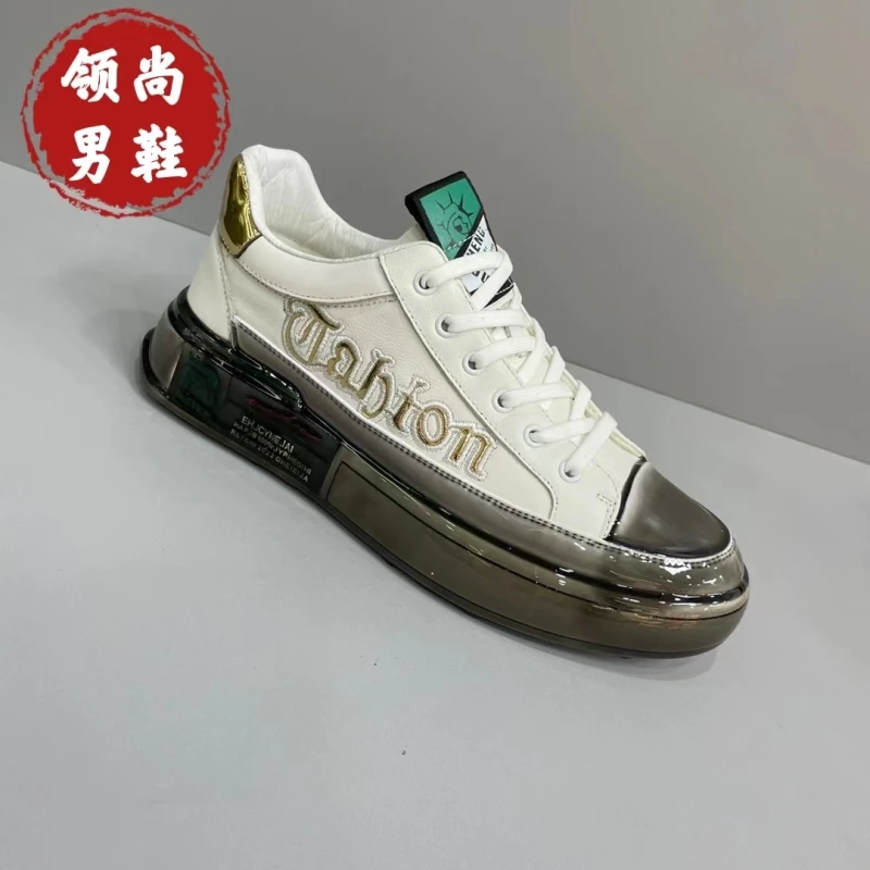 新款头层牛皮休闲百搭潮流小白鞋滴胶工艺  9901