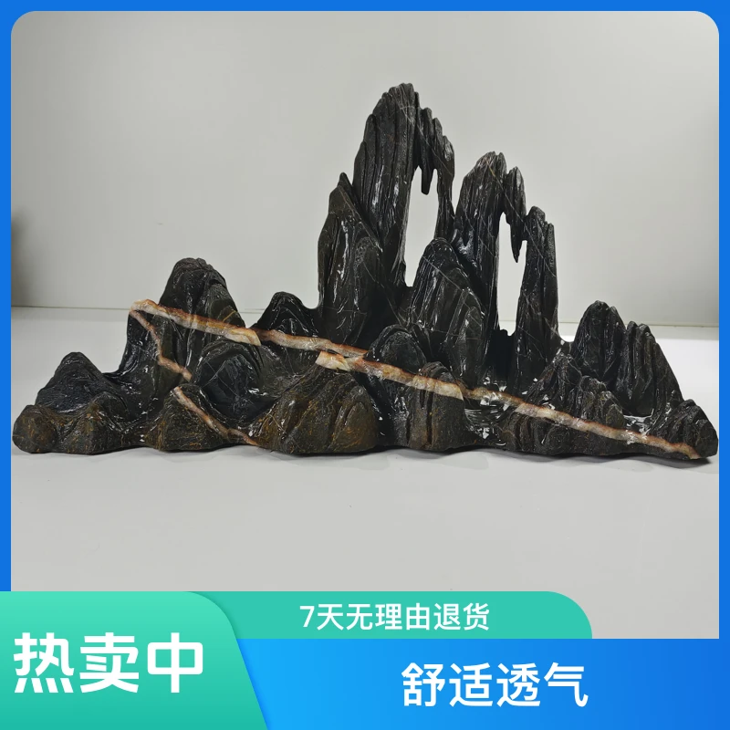 灵璧石摆件，鱼缸造景，靠山石，山峰摆件，奇石，白底玉化山峰，原石，