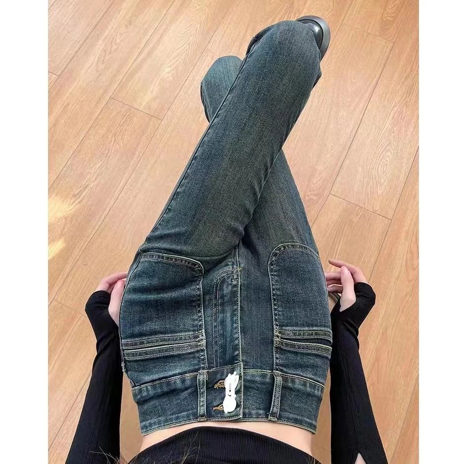 【12月现】3605双口袋显瘦喇叭裤加绒加厚新款弹力修身弹力牛仔裤