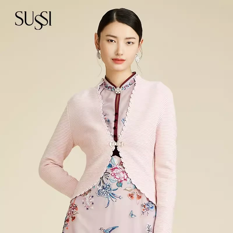 SUSSI/古色秋季商场同款新品粉色长袖毛衣开衫外套上衣女