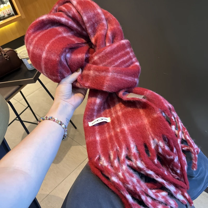 Miss both格子围巾女冬季新款韩版百搭洋气学生长围脖秋保暖披肩