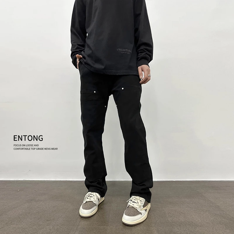 美式高街cleanfit伐木裤子男款秋冬季帅气美德拉工装裤加绒牛仔裤