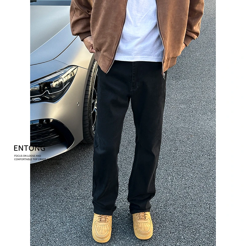 Entong美式高街vibe黑色软牛仔裤男潮牌百搭痞帅微弹力微喇长裤子