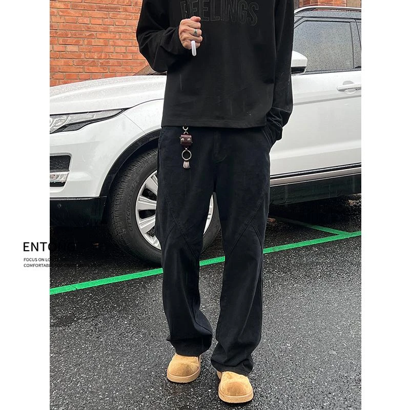 Entong复古解构微喇美式工装裤男高街宽松休闲vibe潮流直筒长裤子