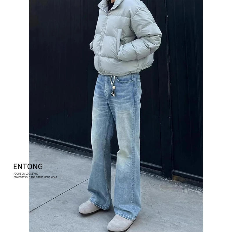 cleanfit美式高街复古微喇叭牛仔裤男款水洗浅色百搭修身长裤潮牌