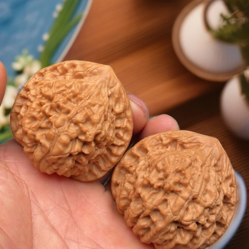 文玩麒麟文官帽43到46随机一对精品麻核桃麒麟纹平谷元宝绣球核桃