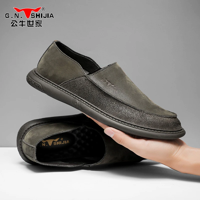 公牛世家一脚蹬皮鞋春季休闲软底男鞋英伦时尚休闲男款豆豆鞋