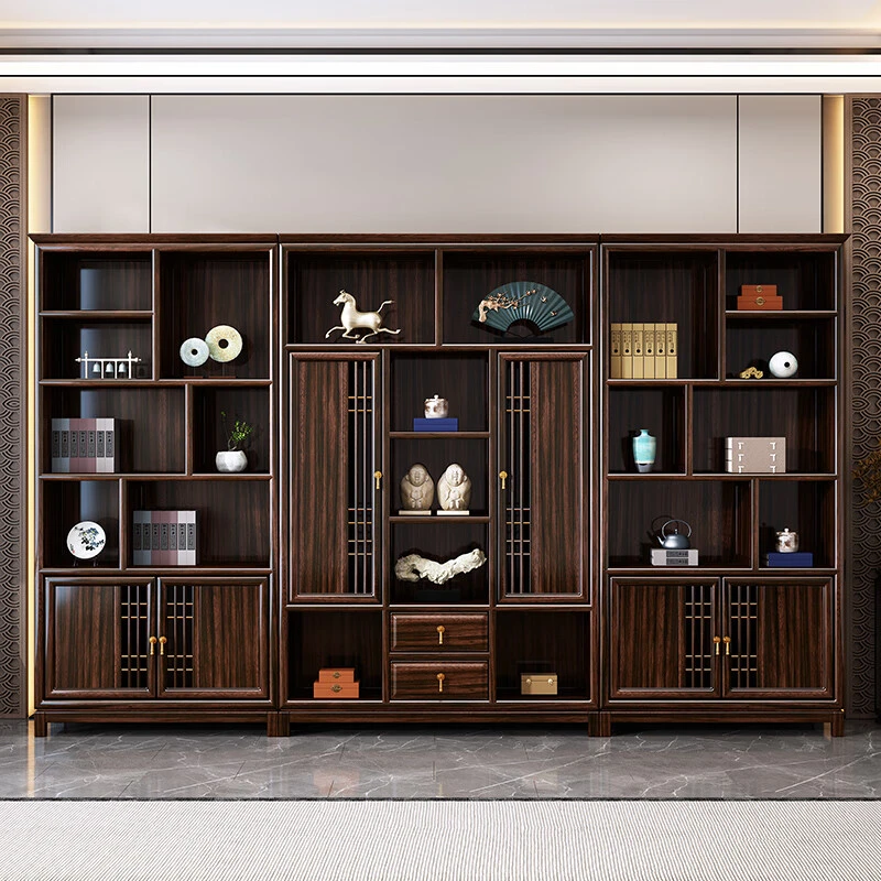 新中式乌金木全实木家用书柜组合落地现代简约书橱带书架储物柜