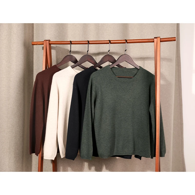 润帛 休闲简约针织纯羊绒圆领上衣 软糯如肌纯色百搭灯笼袖套衫女