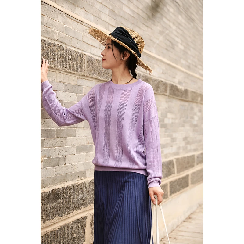 润帛 时尚镂空真丝羊绒镂空套衫夏季 慵懒宽松设计感针织长袖上衣