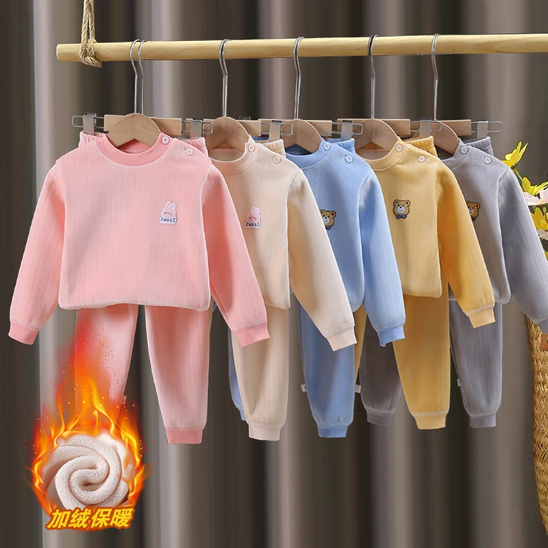 儿童加绒保暖内衣套装加厚打底秋衣秋裤婴儿秋冬男童女童家居服