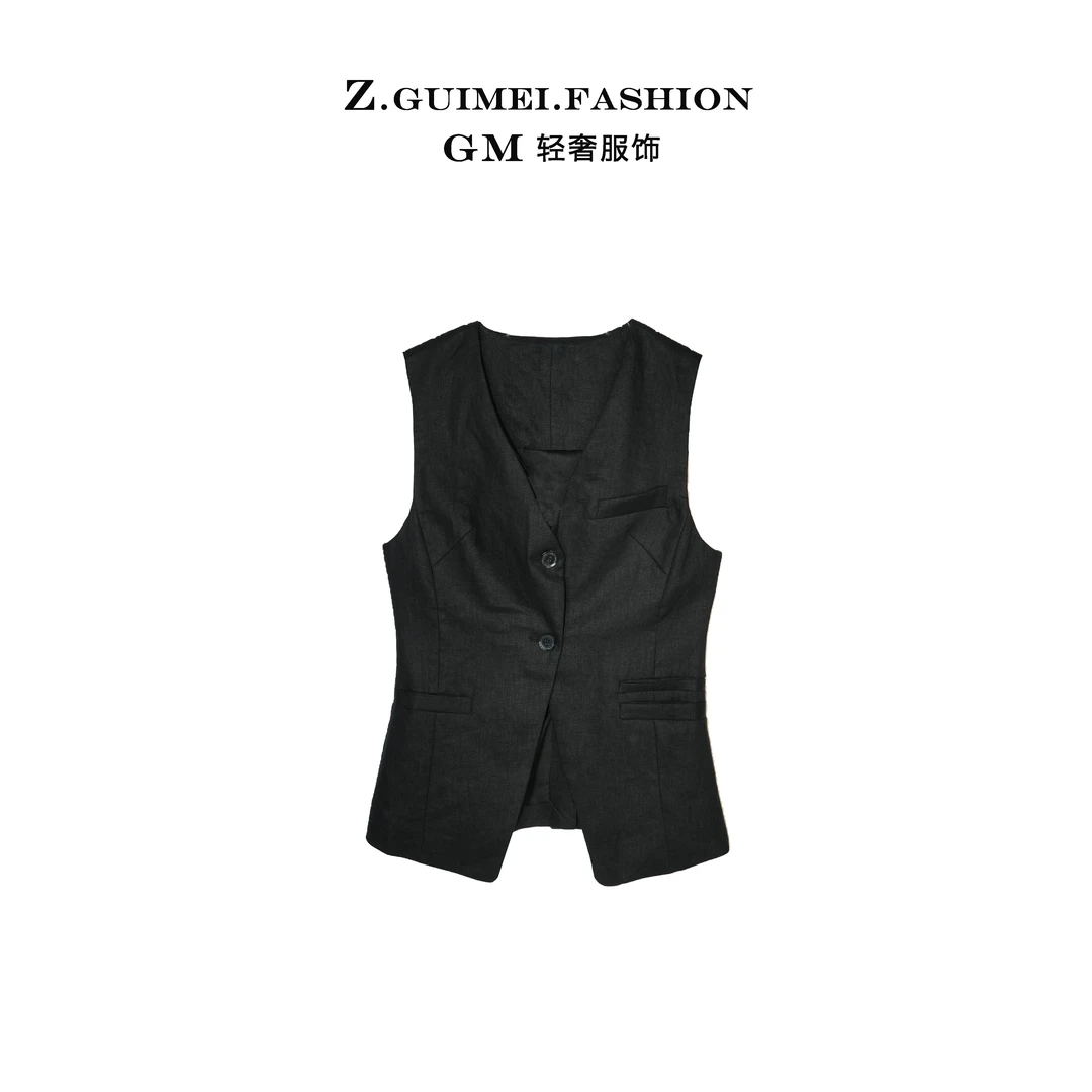 【肆姐高定】设计师款时尚亚麻马甲X1556