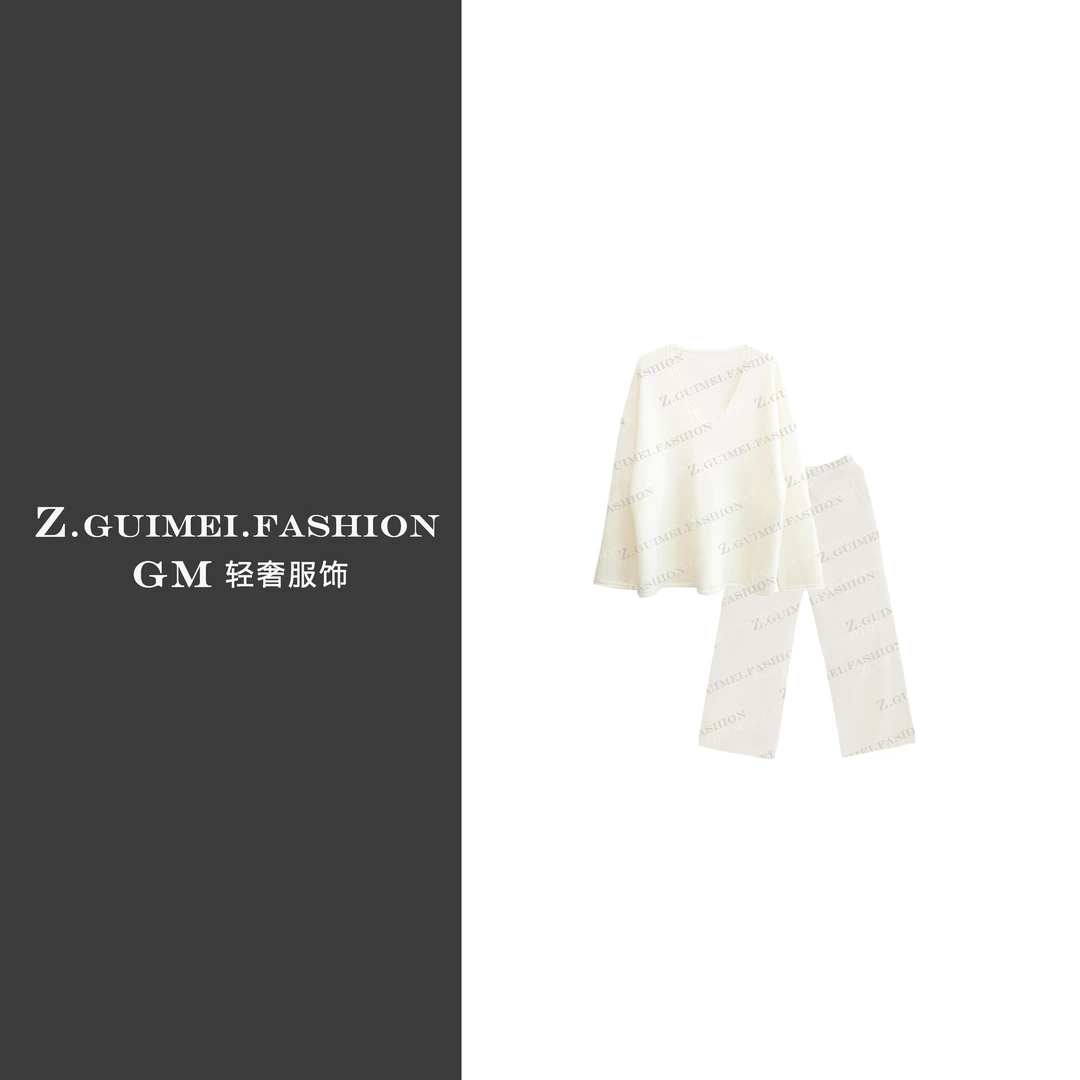 【G.M高定】100%山羊绒设计师款简约V领套装X1812