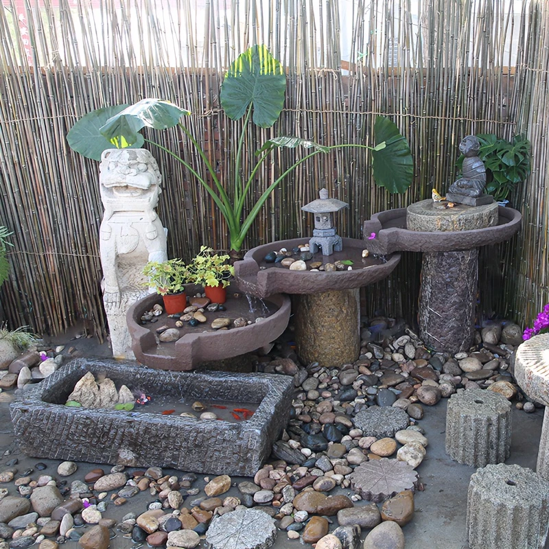 磨盘流水喷泉石头鱼缸户外摆件中式庭院装饰小院鱼池造景马槽水景