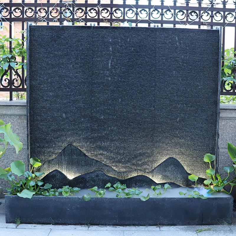 天然石材现代简约风水幕墙室外流水屏风庭院鱼池造景公司装饰摆件