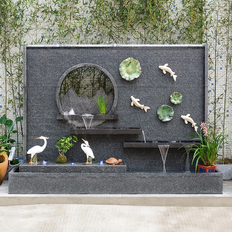 庭院石材水幕墙室外别墅酒店屏风隔断影壁墙流水喷泉摆件鱼池背景