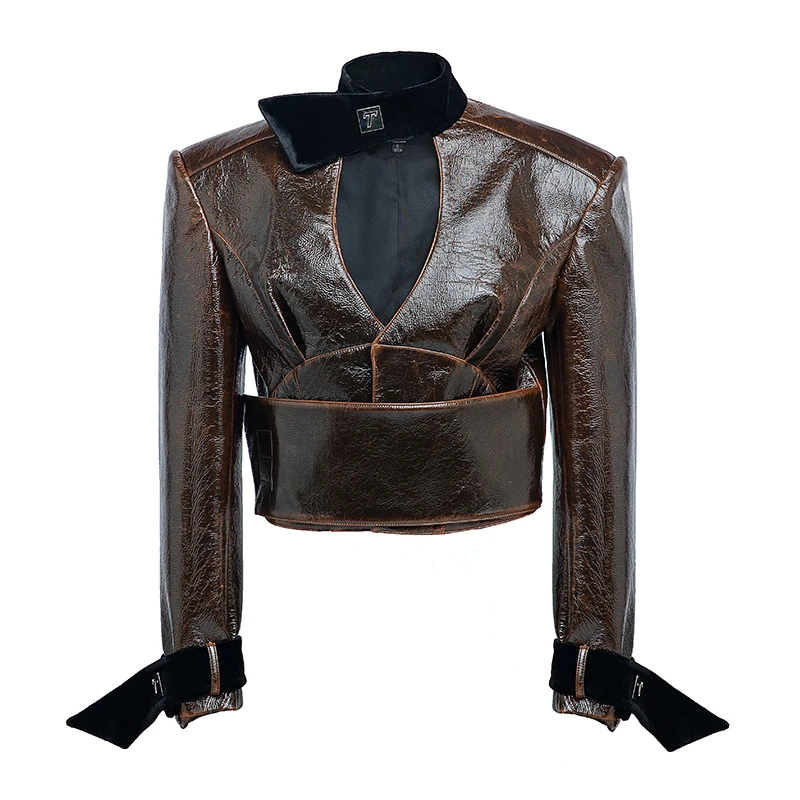 TESS-T 小众先锋原创设计- PU变色龙丝绒外套