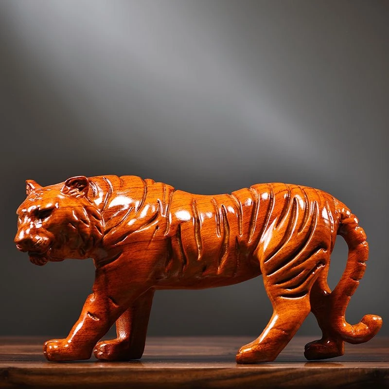 花梨木雕老虎摆件实木质温和虎生肖工艺品家居办公桌面装饰工艺品