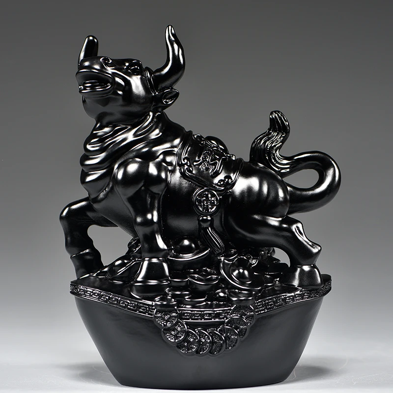 黑牛摆件实木雕刻十二生肖黑色牛客厅电视柜办公室补角装饰工艺品