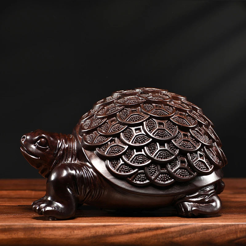 黑檀木雕金钱龟摆件乌龟家居办公室客厅装饰桌面工艺礼品摆设送礼