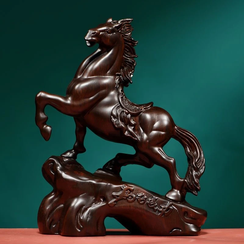 黑檀木雕马摆件实木马到成功新中式家居客厅书房办公桌面装饰礼品