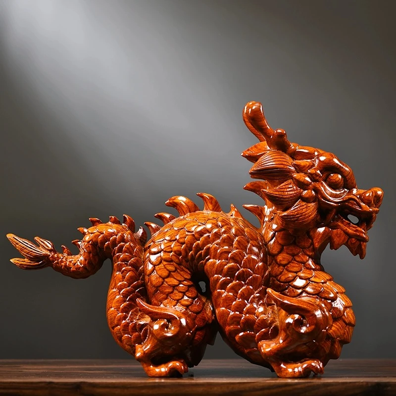 花梨木雕龙摆件生肖卡通龙工艺品家居客厅办公室桌面装饰摆设开业